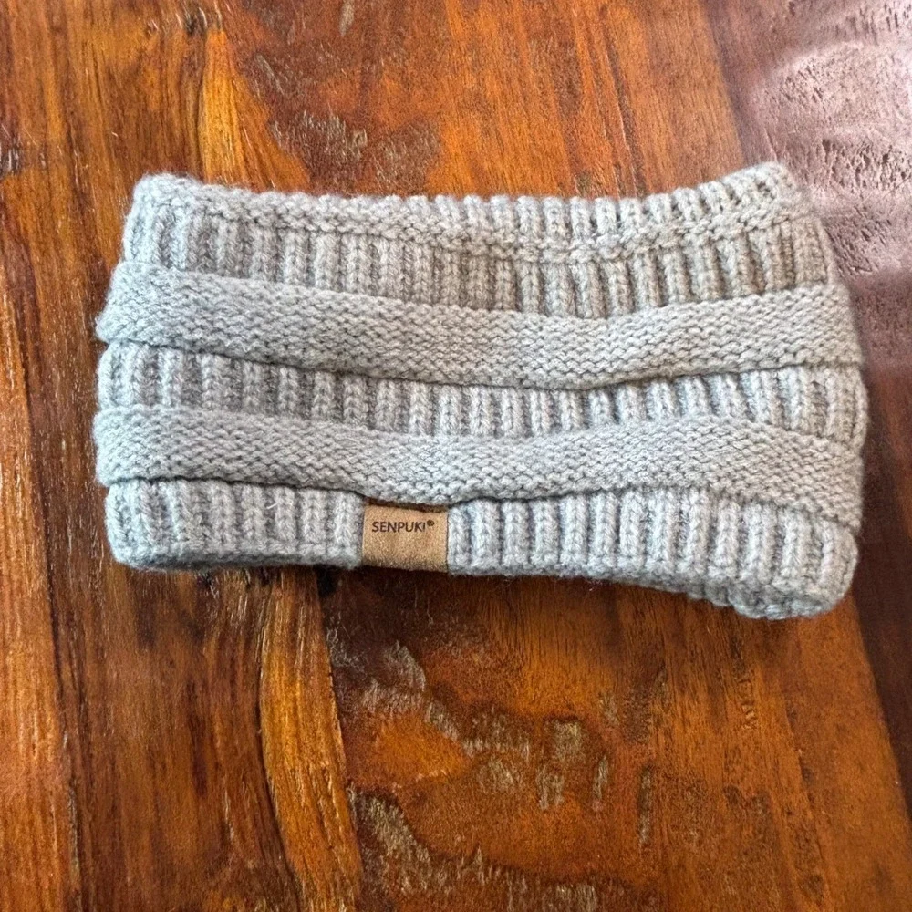 Senpuki Womens Gray Fleece Lined Beanie Headband and Touchscreen Gloves Set